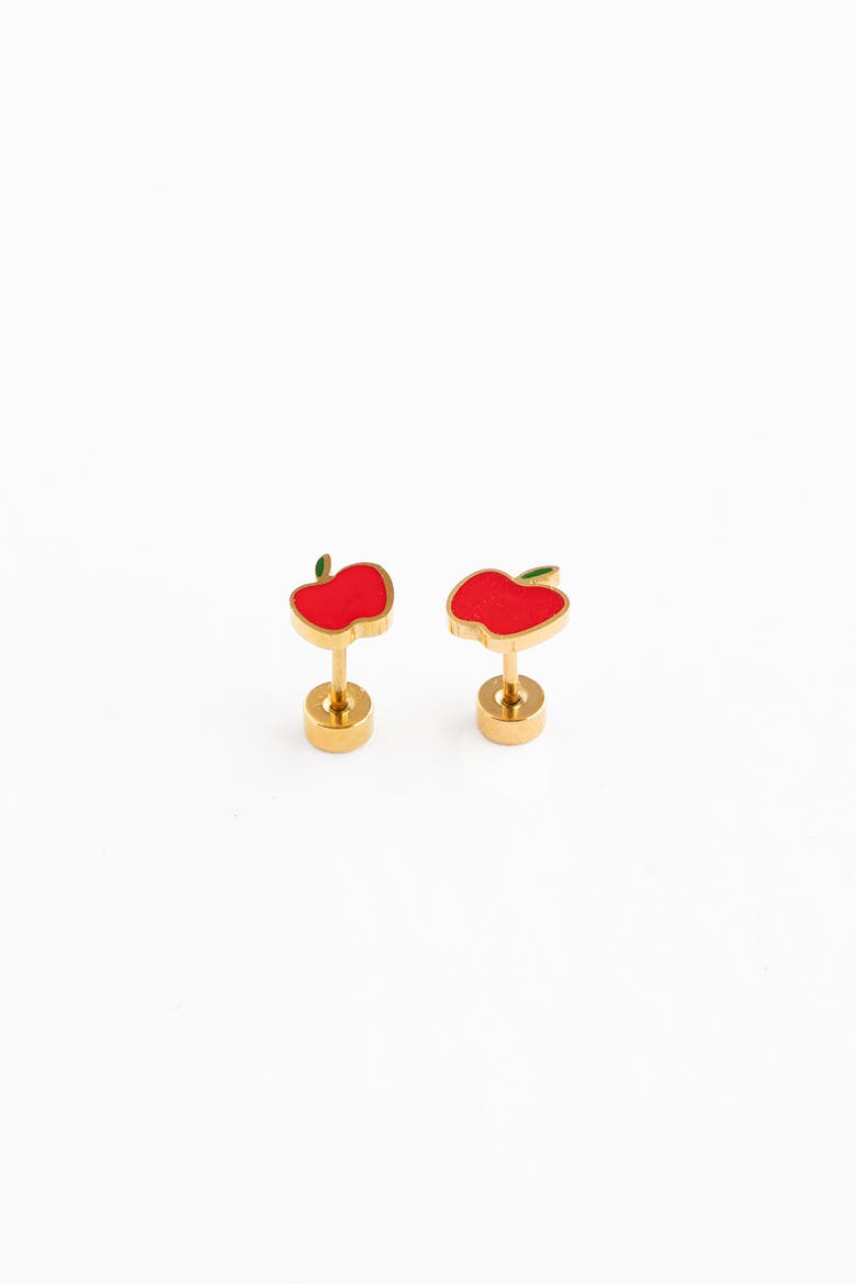 Girls' Apple Flatback Stud Hypoallergenic Earrings, Main, color, Red