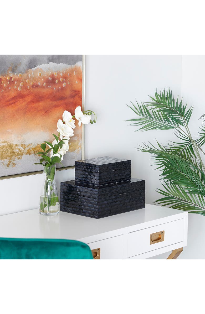 WILLOW ROW Black Mother of Pearl Handmade Box with Hinged Lid - Set of 2, Alternate, color, Black