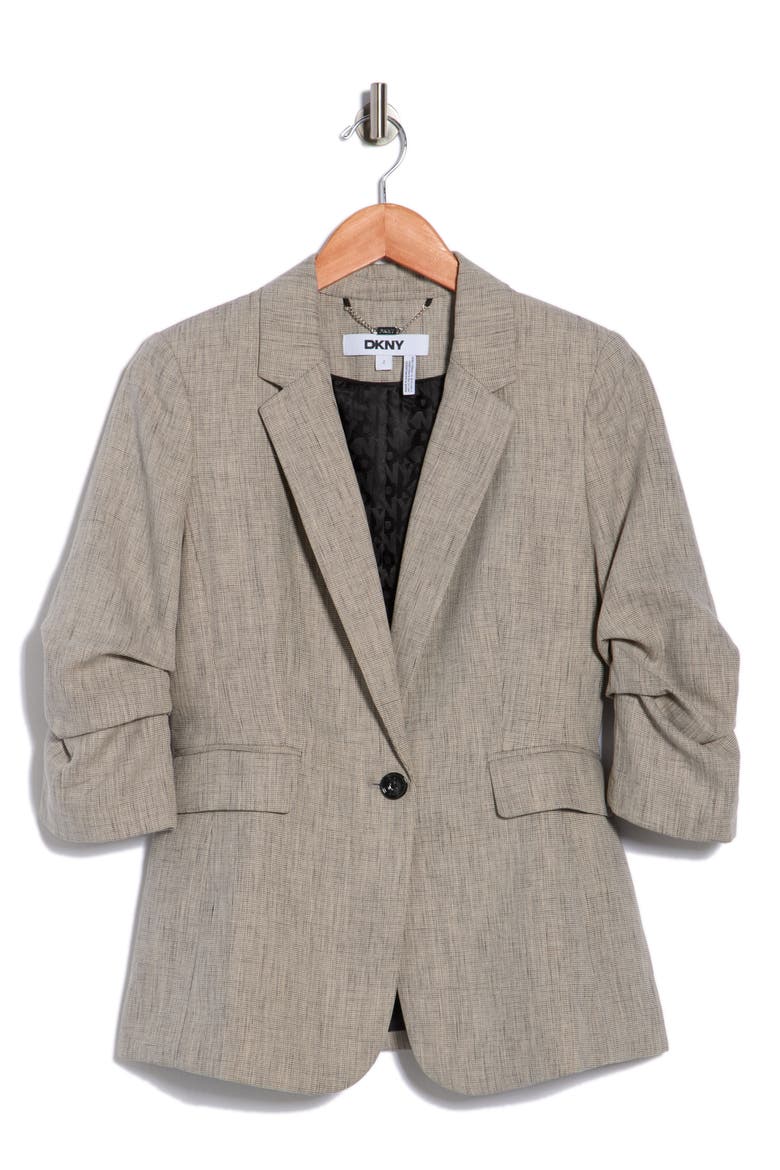 Ruched Sleeve Blazer, Alternate, color, BLACK/ COCONUT