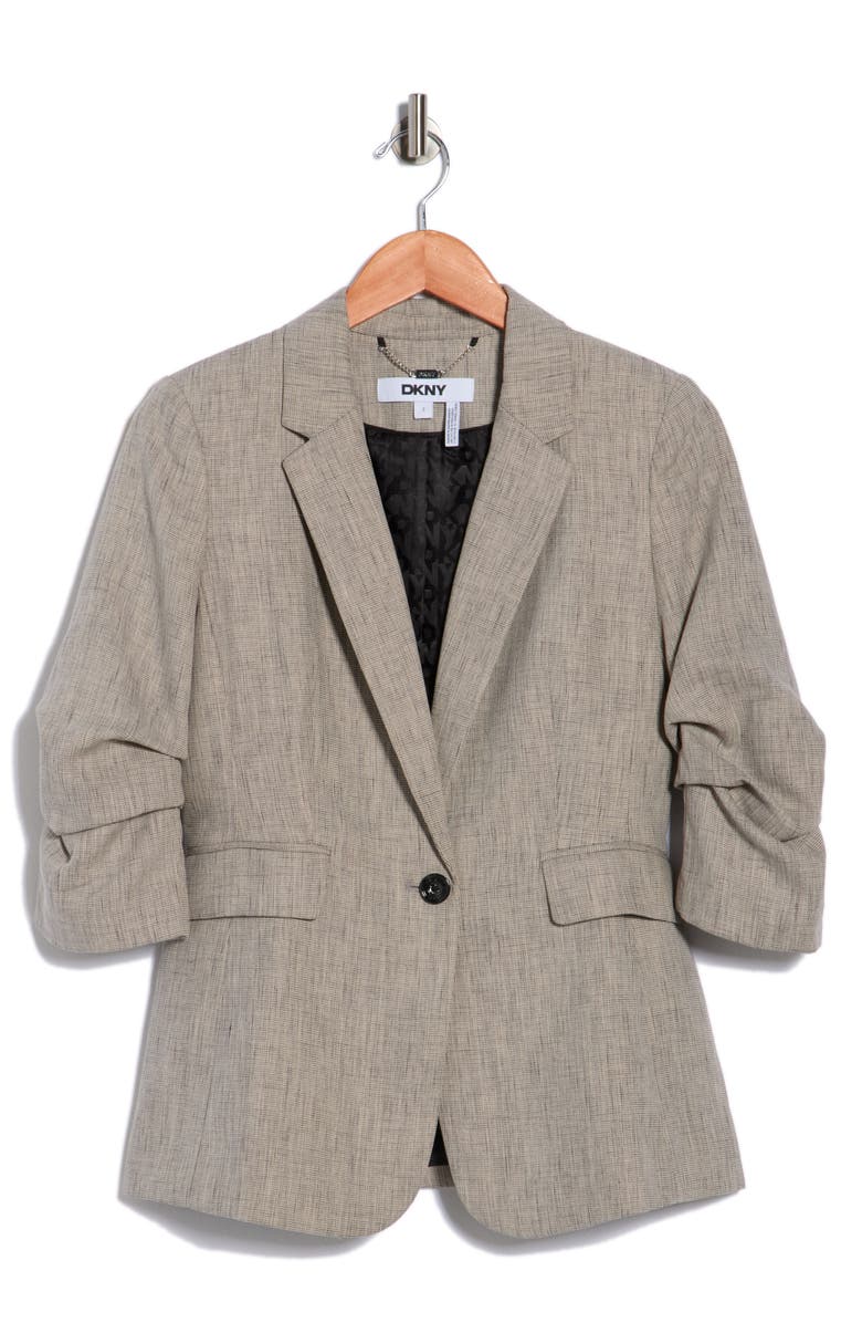 DKNY Ruched Sleeve Blazer, Alternate, color, Black/ Coconut