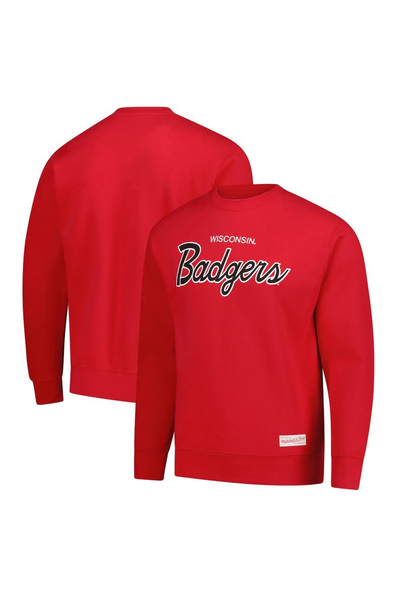 Men's Mitchell & Ness  Red Wisconsin Badgers Elite Script Pullover Sweatshirt, Main, color, Red