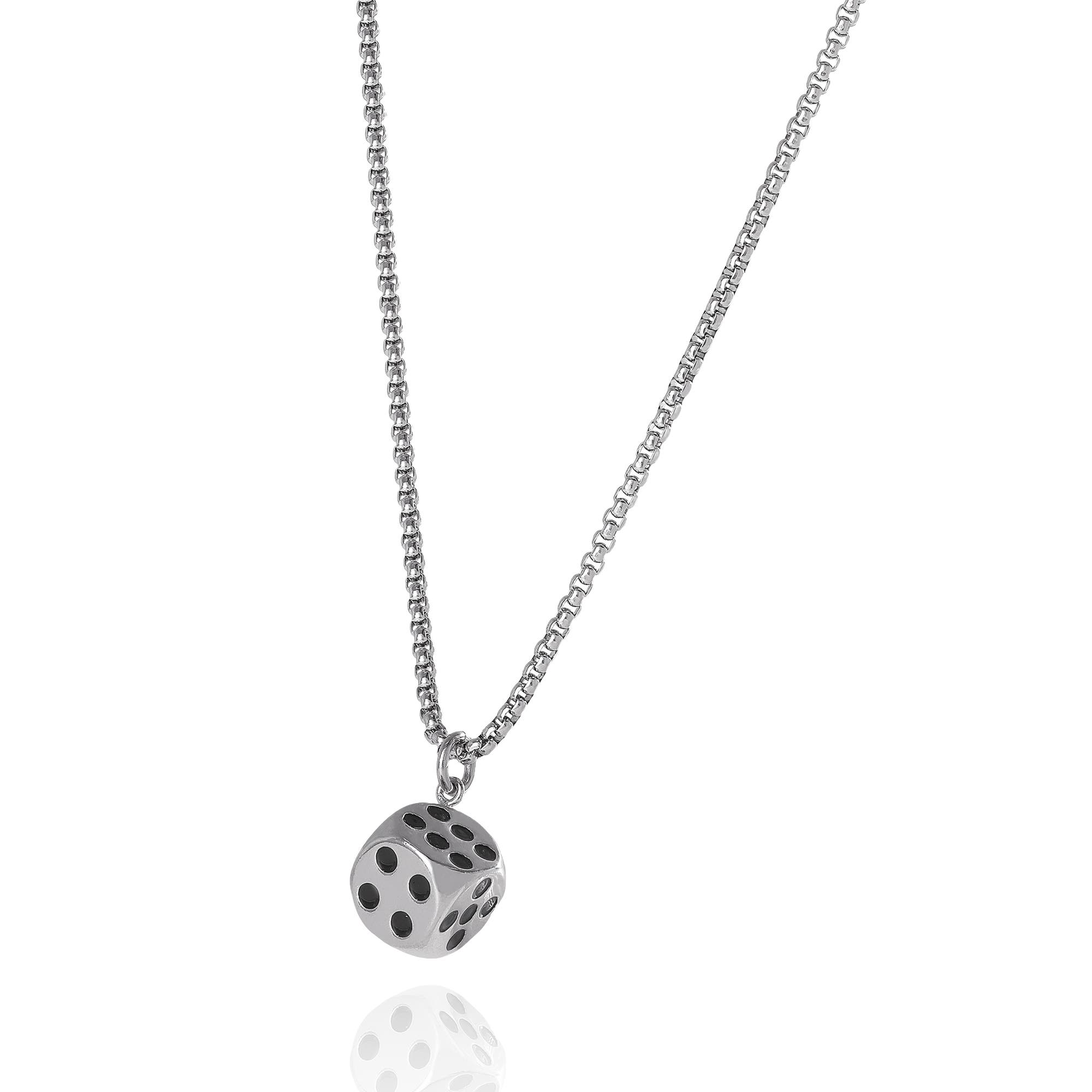 Lucky Brand Men's Dice Pendant Necklace, 22'' Stainless Steel Box
