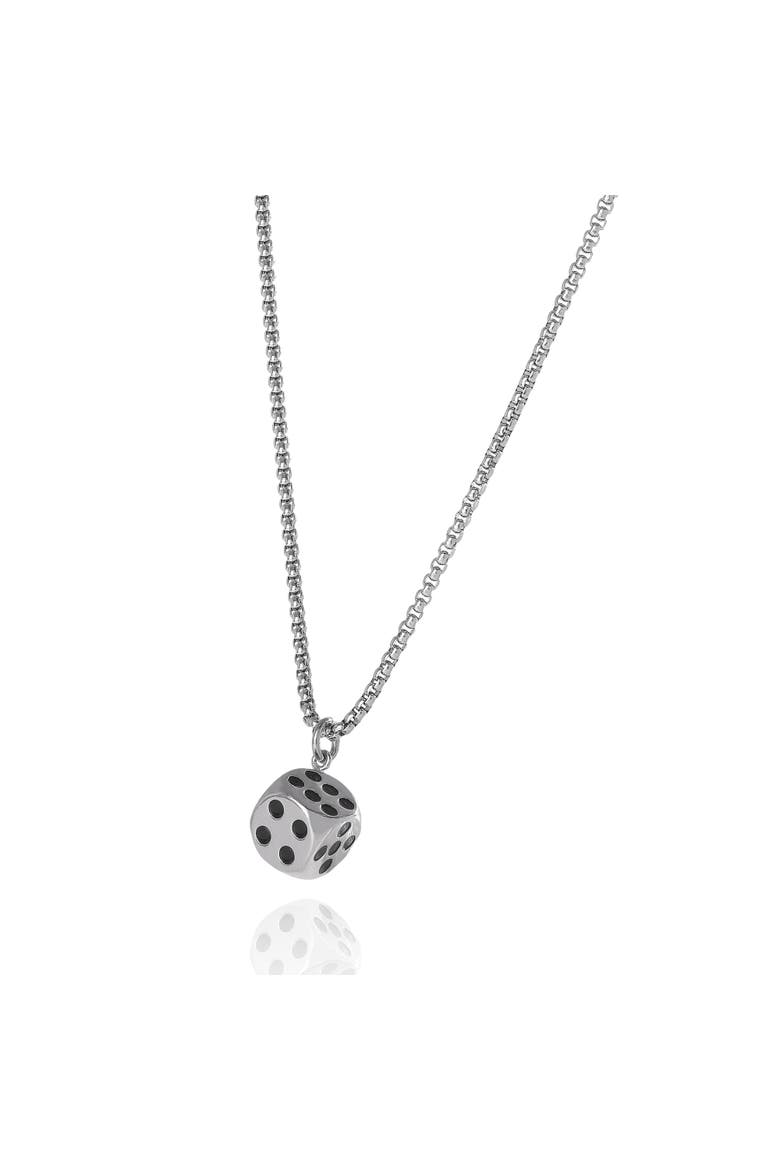 Men's Dice Pendant Necklace, 22'' Stainless Steel Box Chain, Alternate, color, Silver