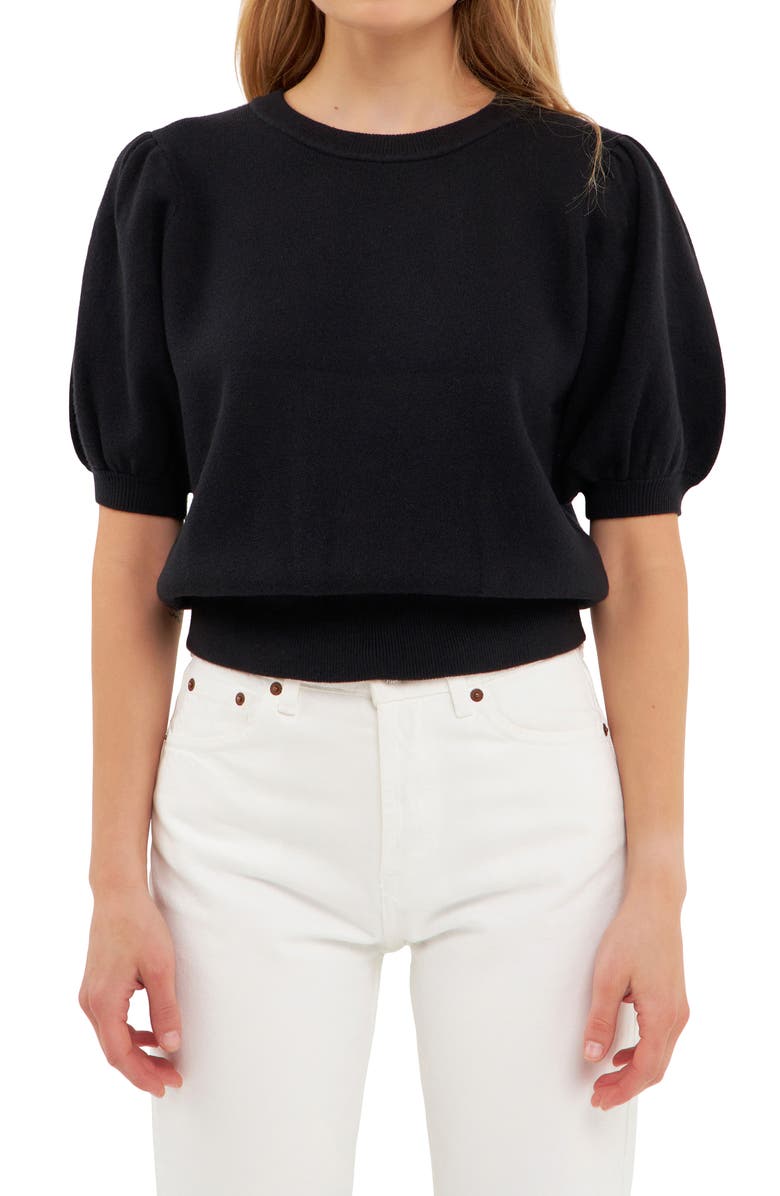 English Factory Puff Sleeve Sweater, Alternate, color, 
