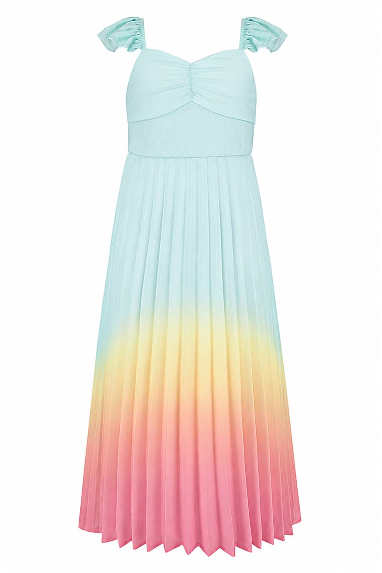 Kids' Ombré Flutter Sleeve Pleated Maxi Dress, Main, color, MINT MULTI