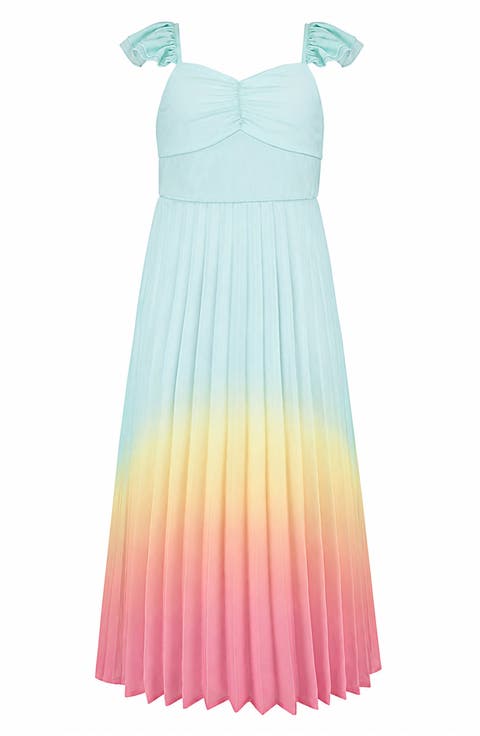 Kids' Ombré Flutter Sleeve Pleated Maxi Dress