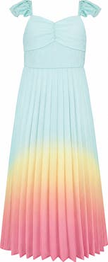 Zunie Kids' Ombré Flutter Sleeve Pleated Maxi Dress