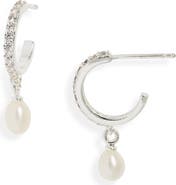 Estella Bartlett Pearl Charm Cubic Zirconia Hoop Earrings