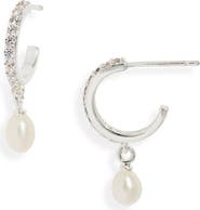 Estella Bartlett Pearl Charm Cubic Zirconia Hoop Earrings