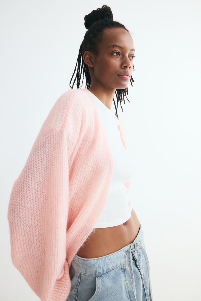Balloon-Sleeved Casual Cardigan, Alternate, color, Dusty pink