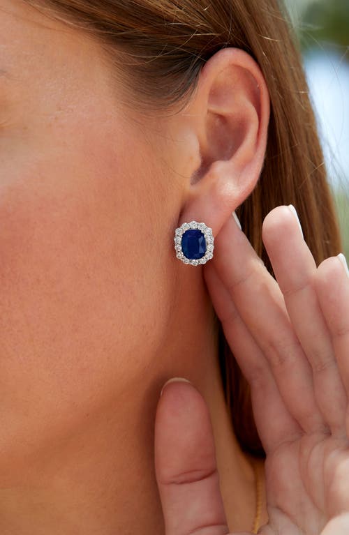 Savvy Cie Jewels Blue & White Cubic Zirconia Halo Stud Earrings In Metallic