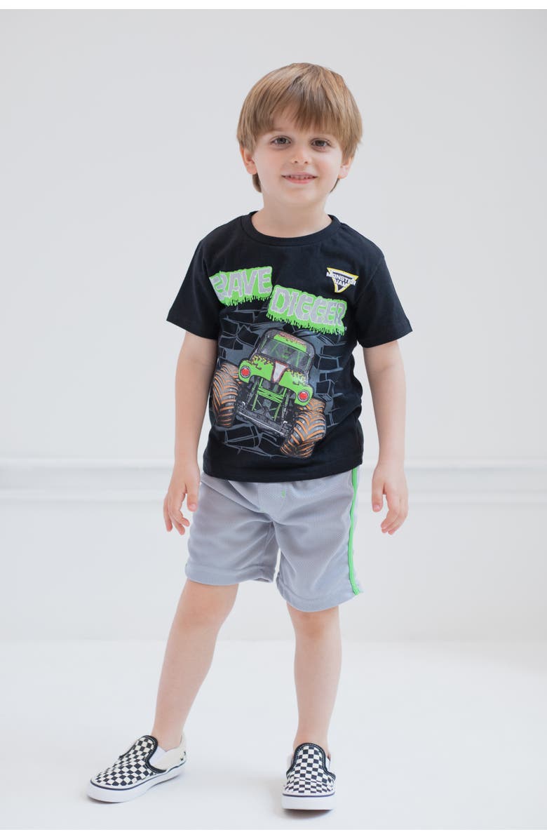 Monster Jam Athletic 2-Piece T-Shirt and Shorts Set, Alternate, color, Grave Digger Black