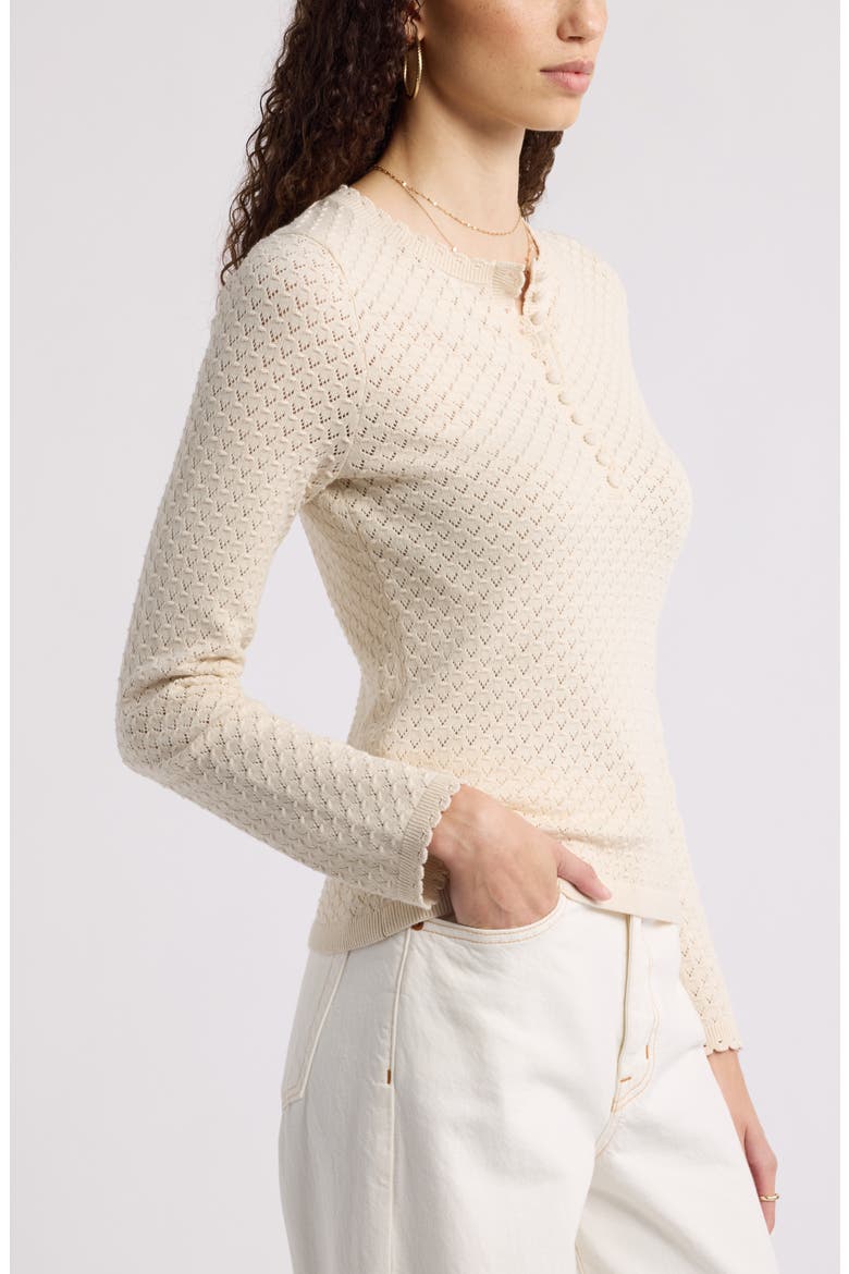 Pointelle Henley Sweater, Alternate, color, IVORY DOVE