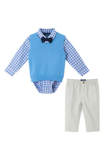 Andy & Evan Vest, Button-up Bodysuit, Pants & Bow Tie Set In Mid Blue