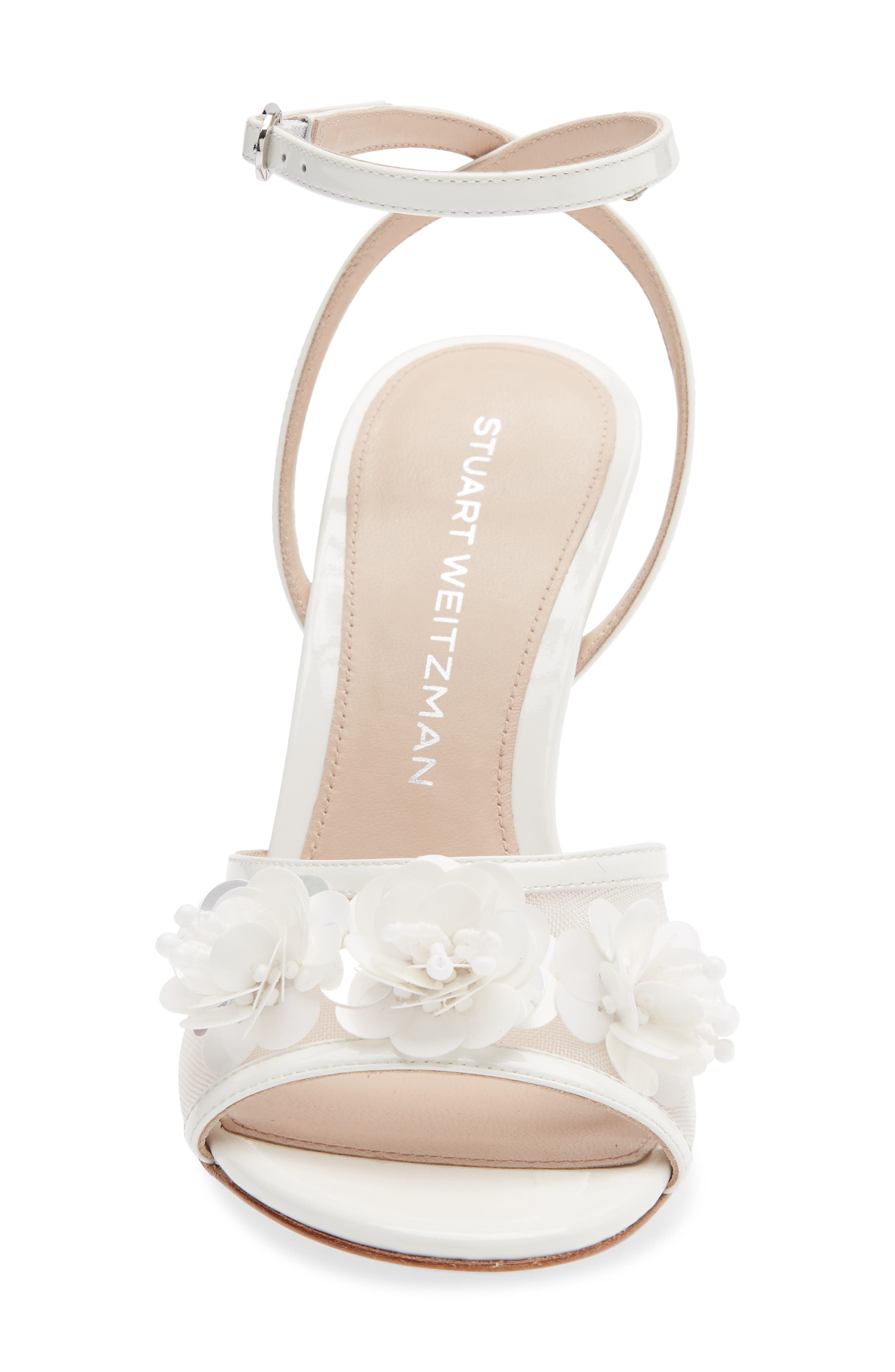 Floral Appliqué Ankle Strap Sandal, Alternate, color, WHITE