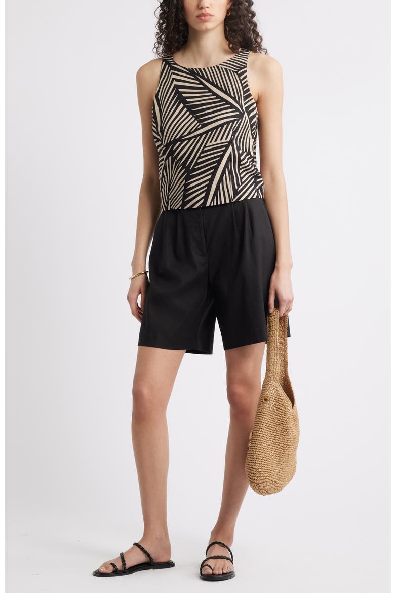 Pleated Linen Blend Shorts, Alternate, color, BLACK