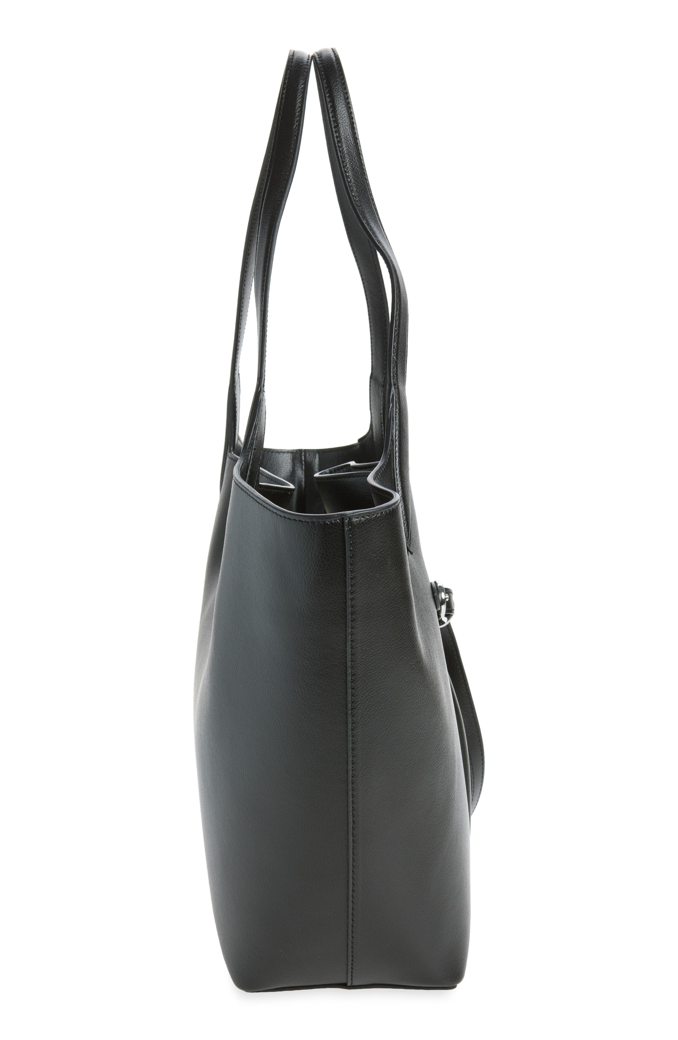 Belted Leather Tote, Alternate, color, BLACK