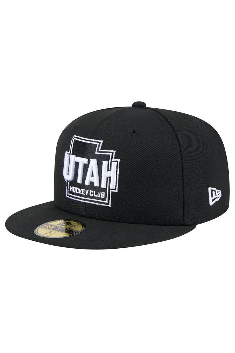 Men's New Era Black Utah Hockey Club State Shape 1st Season 59FIFTY Fitted Hat, Alternate, color, Black