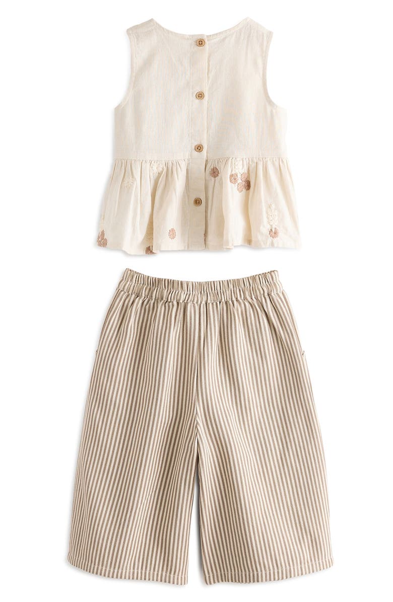 NEXT Kids' Embroidered Cotton & Linen Peplum Top & Stripe Pants Set, Alternate, color, 