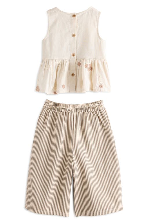 NEXT NEXT KIDS' EMBROIDERED COTTON & LINEN PEPLUM TOP & STRIPE PANTS SET 