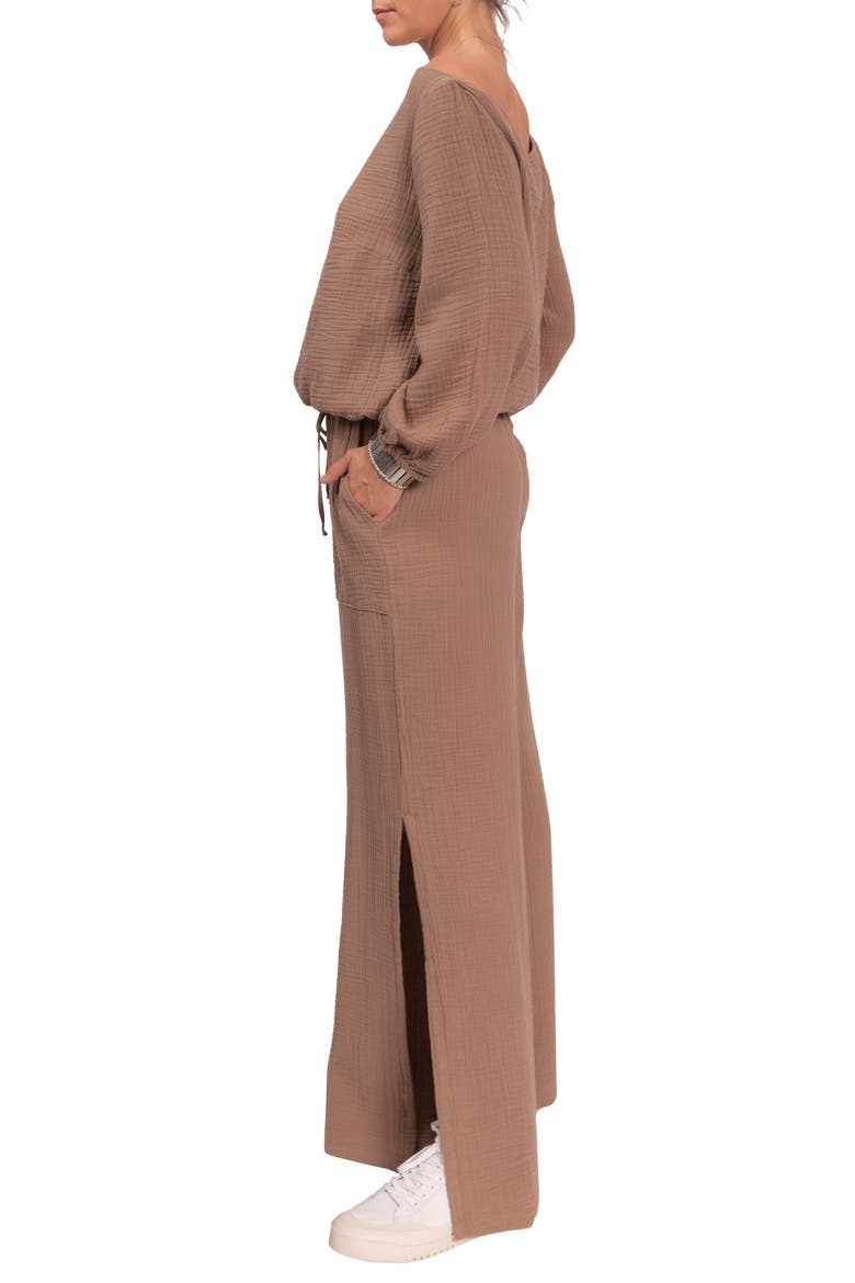Riley Cotton Gauze Split Hem Pants, Alternate, color, MUSHROOM