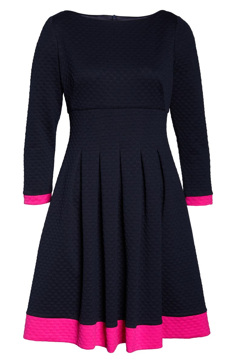 Eliza J Dot Textured Fit & Flare Dress, Alternate, color, 