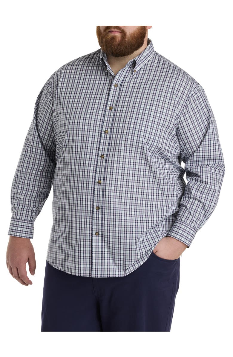 Harbor Bay by DXL Big & Tall Easy-Care Plaid Sport Shirt, Alternate, color, Purple Multi