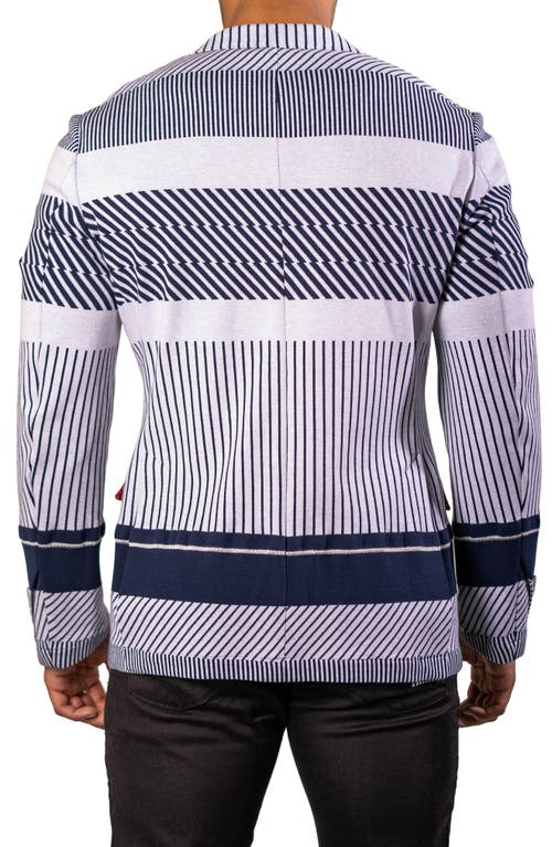 Maceoo Stripe Unconstructed Knit Blazer In Blue