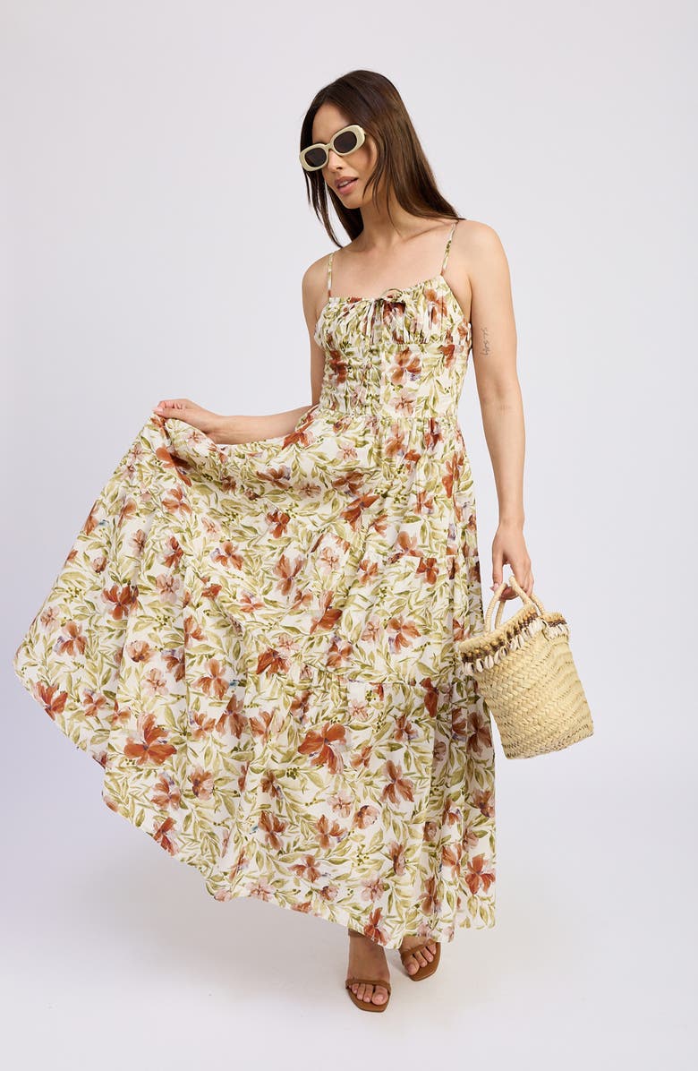 En Saison Alexane Floral Cotton Maxi Dress, Alternate, color, Terracotta Chartreuse