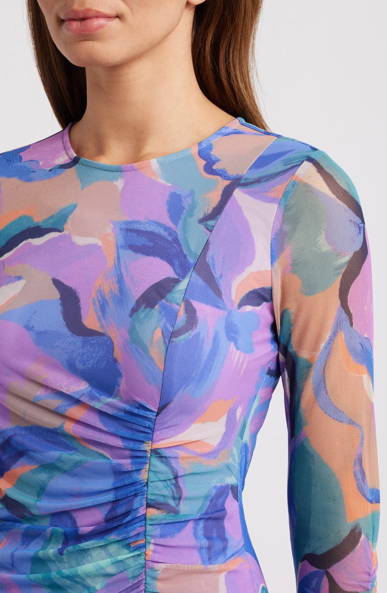 Vince Camuto Abstract Floral Long Sleeve Mesh Midi Dress, Alternate, color, Purple Multi