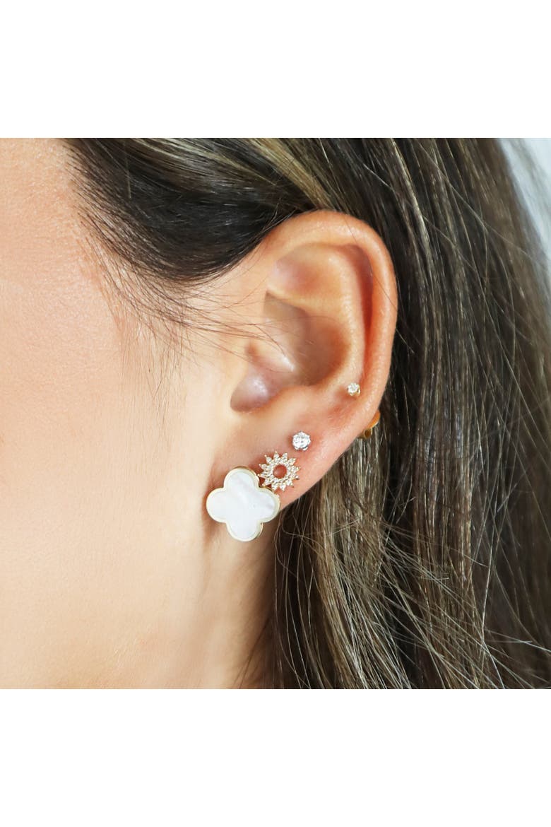 Large Mother of Pearl Clover Stud Earrings, Alternate, color, Mother of Pearl