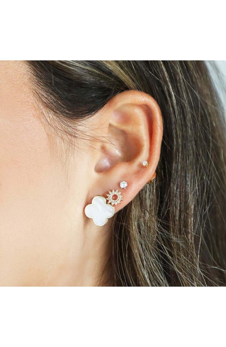 The Lovery Fine Jewelry Large Mother of Pearl Clover Stud Earrings, Alternate, color, Mother Of Pearl