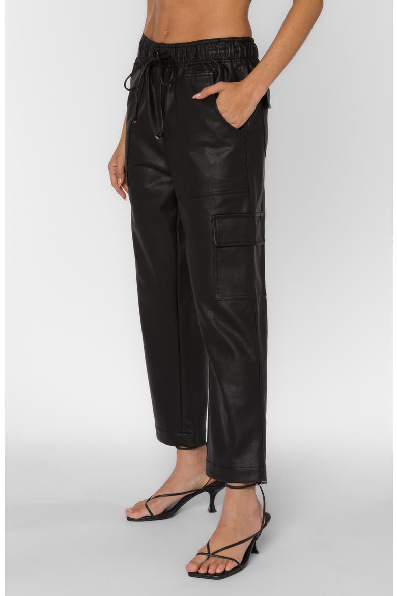 Mario Faux Leather Cargo Drawstring Pants, Alternate, color, BLACK