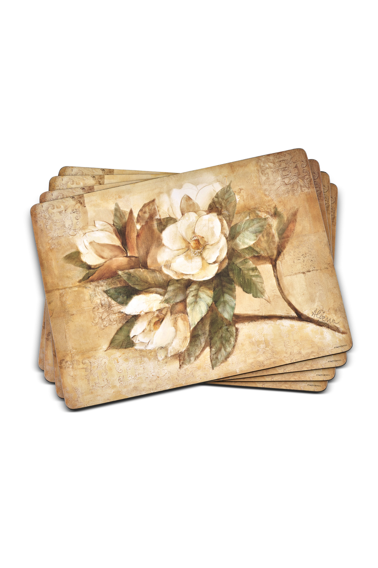 Sugar Magnolia Set of 4 Cork Back Placemats, Main, color, Beige