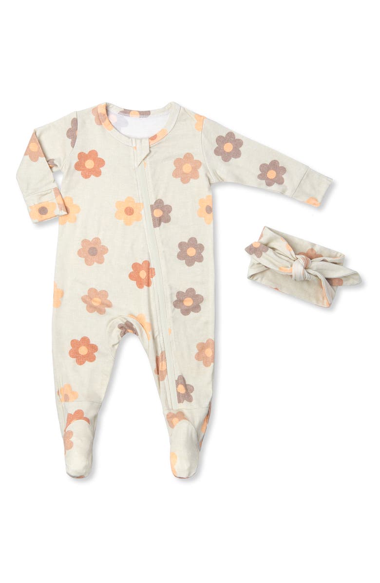 Baby Grey by Everly Grey Print Jersey Footie & Headband, Main, color, 