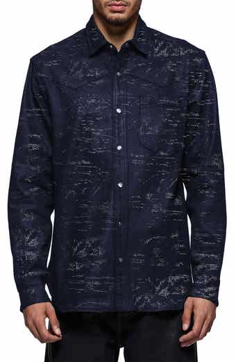 PURPLE BRAND Tiled Overlay Denim Snap Front Shirt