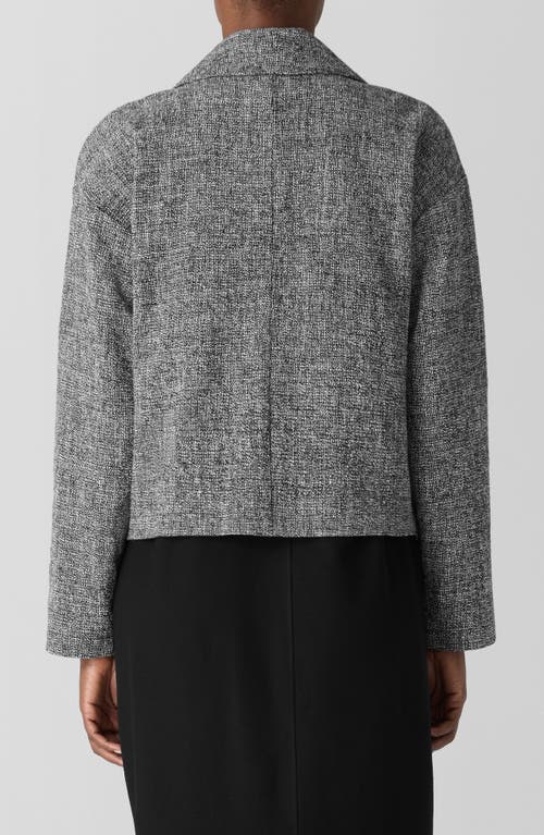 Eileen Fisher Double Breasted Stretch Organic Cotton Short Blazer In Black/white