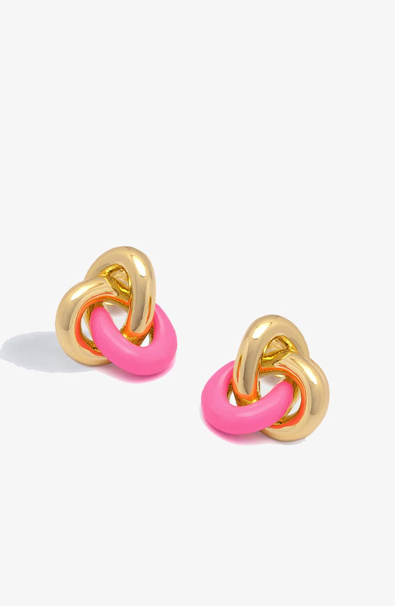 YOJ Kalno Midi Studs in Gold and Pink, Main, color, Gold / Pink Enamel