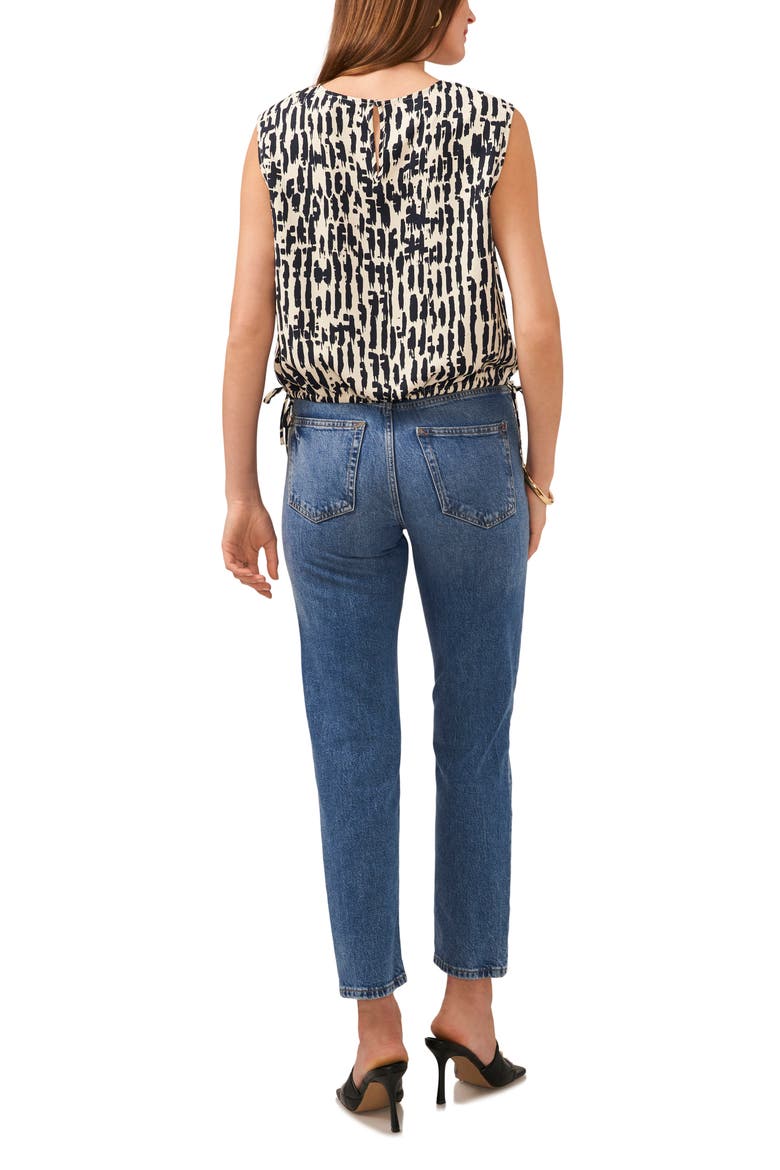 Abstract Print Crêpe de Chine Bubble Top, Alternate, color, CLASSIC NAVY