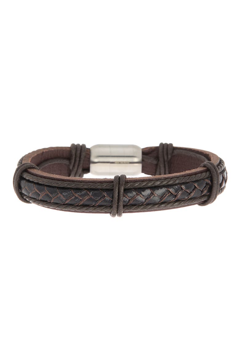 Braided Leather Strap Bracelet, Main, color, BROWN