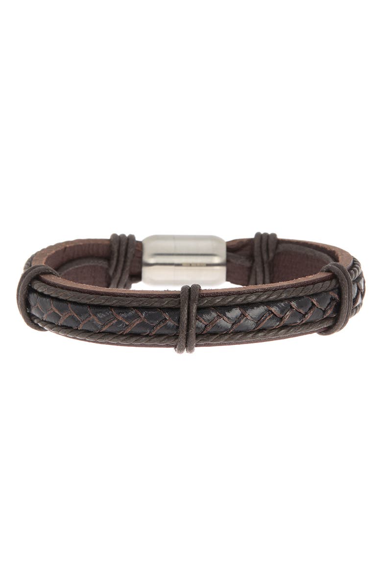HMY JEWELRY Braided Leather Strap Bracelet, Main, color, 