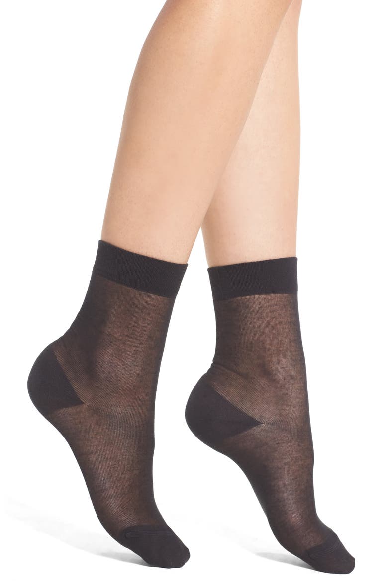 Sheer Crew Socks, Main, color, BLACK