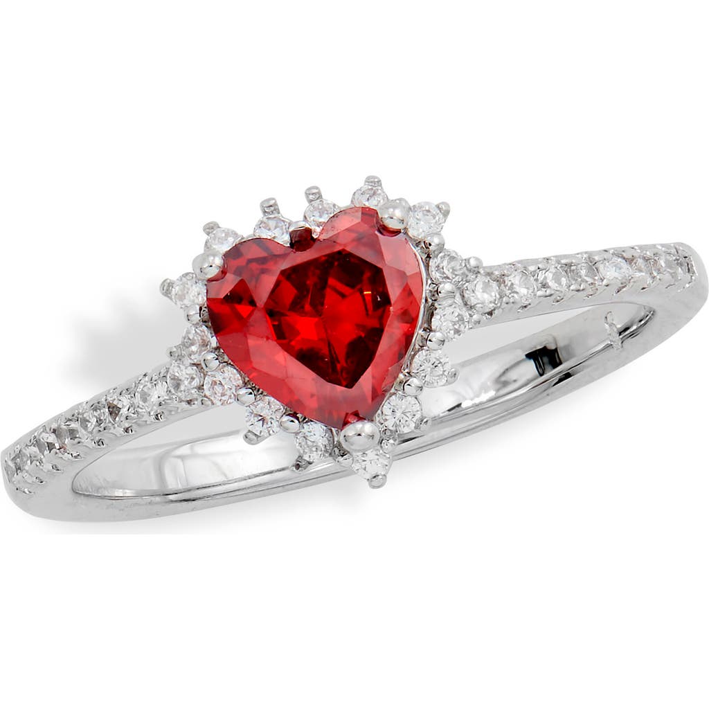 Savvy Cie Jewels Mini Cubic Zirconia Heart Halo Ring In Silver