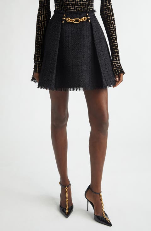 Chain Tweed A-Line Miniskirt