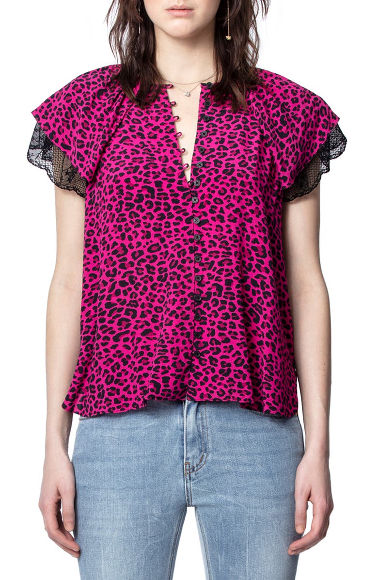 Zadig & Voltaire Tinker Leopard Print Top, Main, color, 