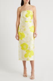 Sam Edelman Floral Strapless Jacquard Midi Dress