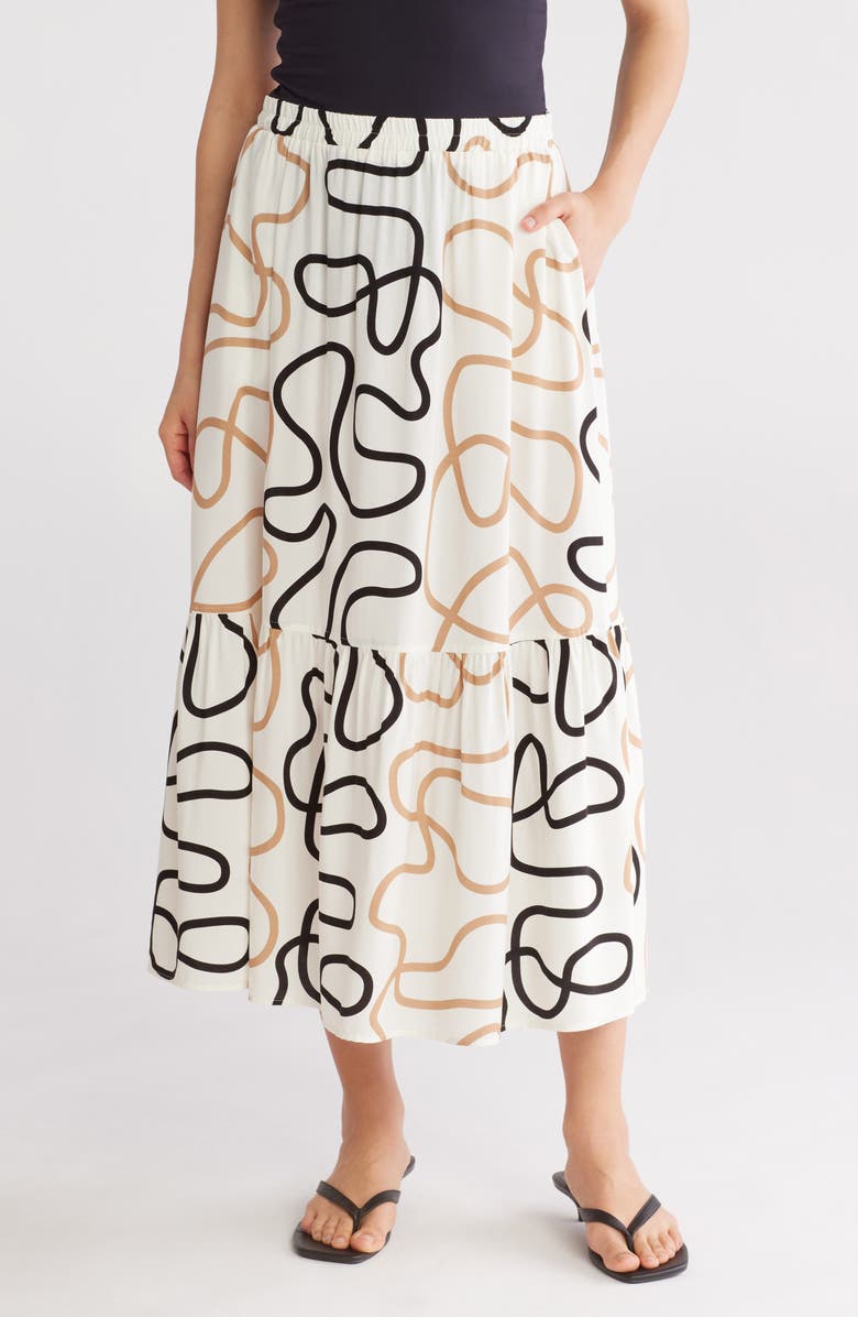 Ellen Tracy Tiered Pull-On Midi Skirt, Main, color, Marshmallow Rope