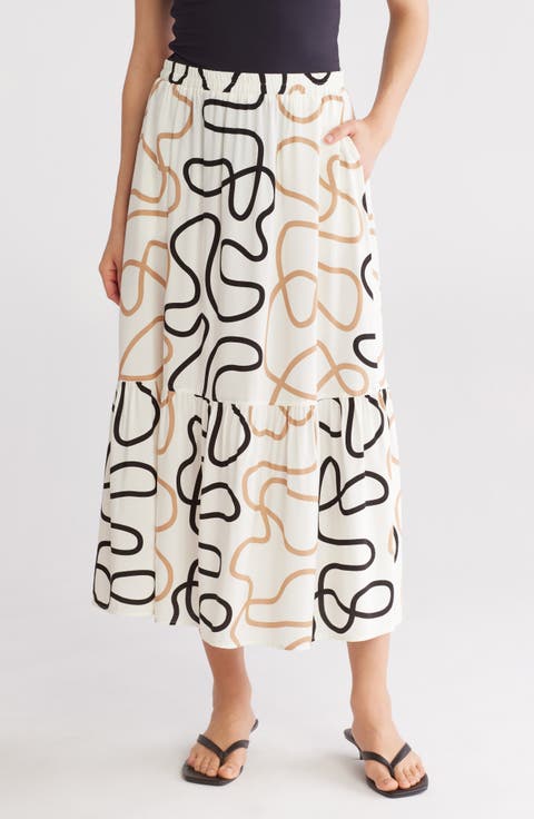 Tiered Pull-On Midi Skirt