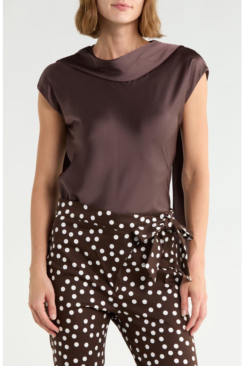 Scarf Detail Short Sleeve Top, Main, color, BROWN