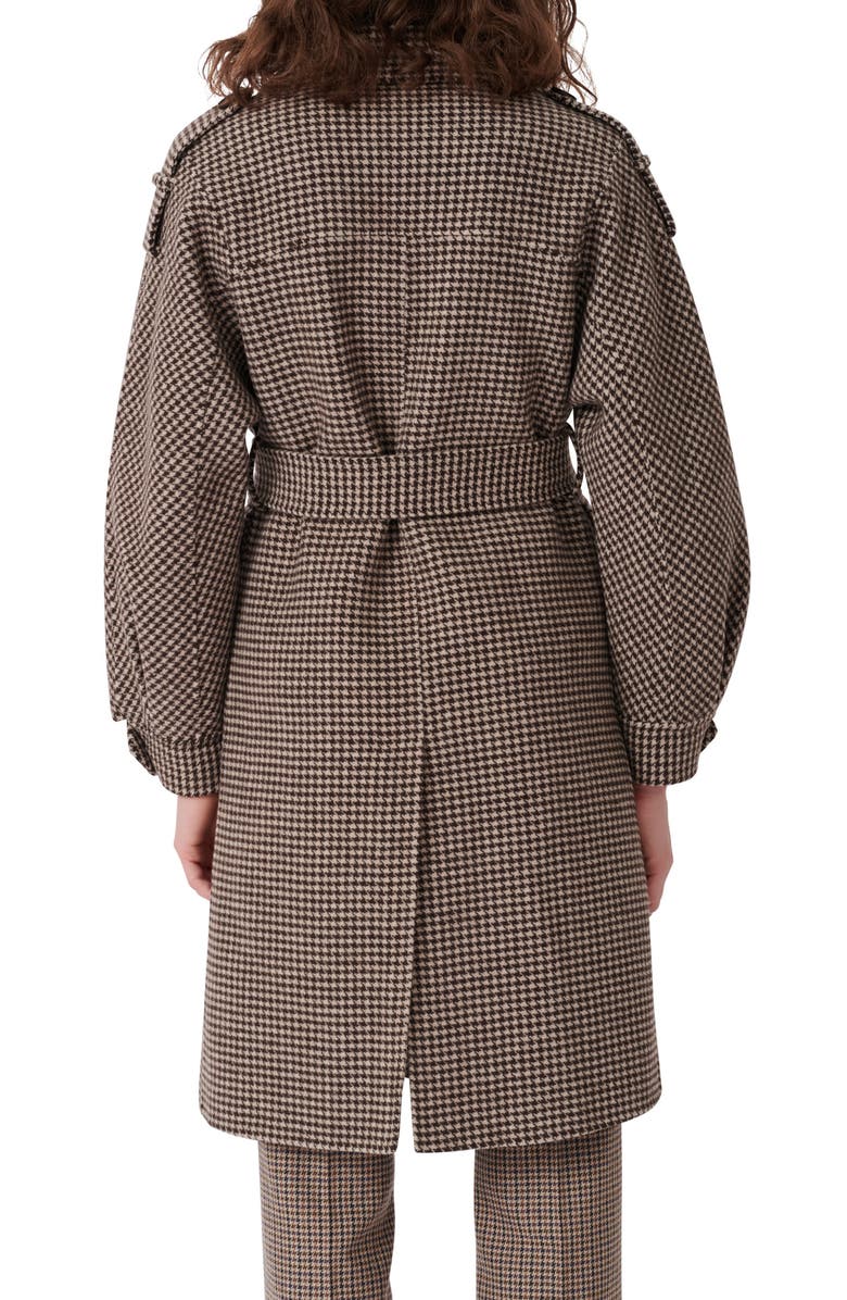 maje Houndstooth Check Belted Wool Blend Coat, Alternate, color, 
